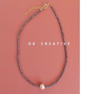 Choker necklace gold freshwater pearl with hematite and 14k gold filled all part